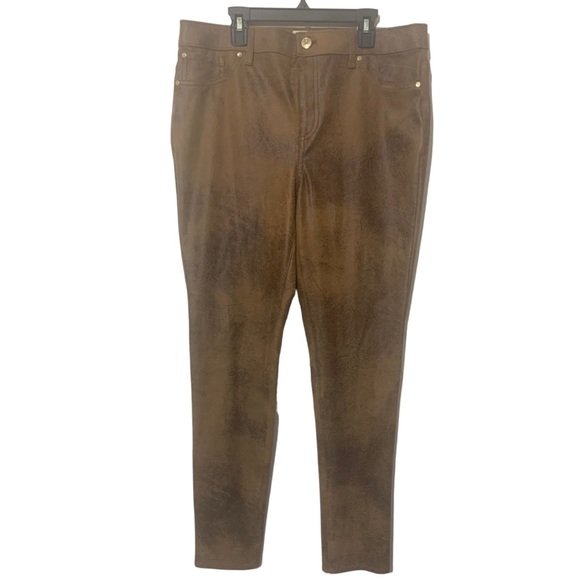 Chico's size 1 M8 Worn Luggage Pants Faux Knit Suede Faux Leather Brown - Picture 4 of 10